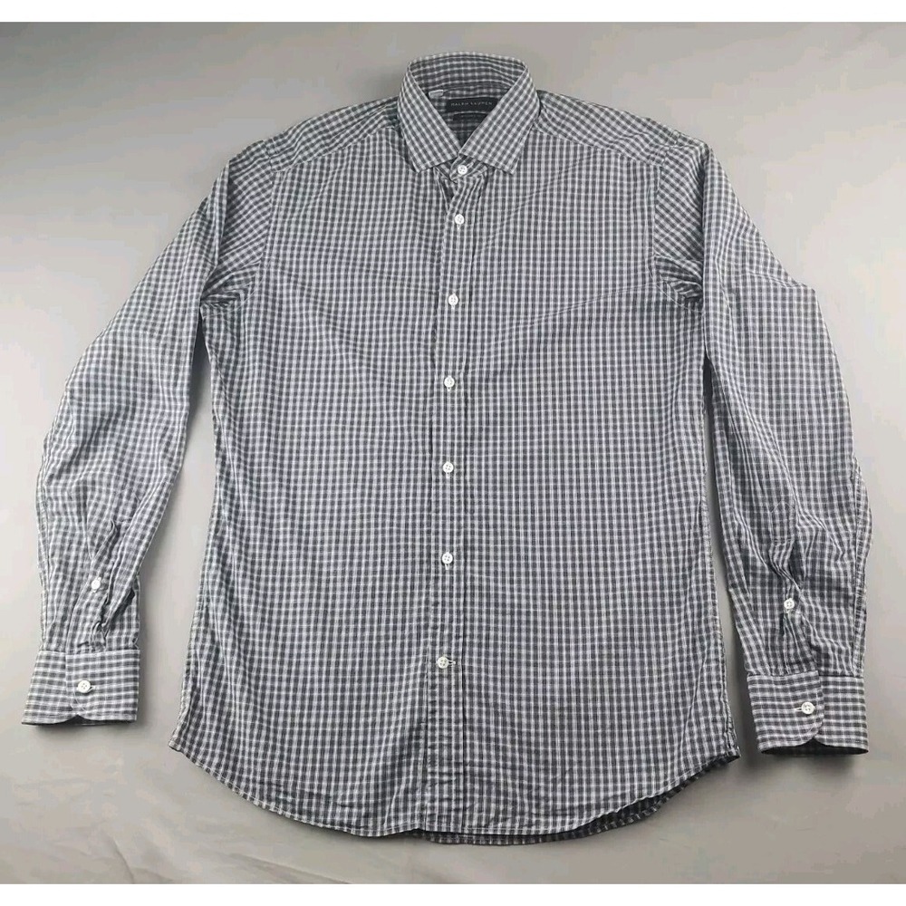 Ralph Lauren Black Label Shirt Mens 16 Black Check Cotton Button Up Italy